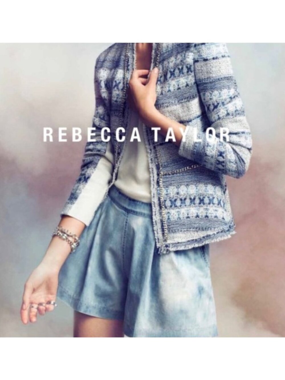 REBECCA TAYLOR Blue + White Tie-Dye Print Pleated Front Chambray Shorts Size 2